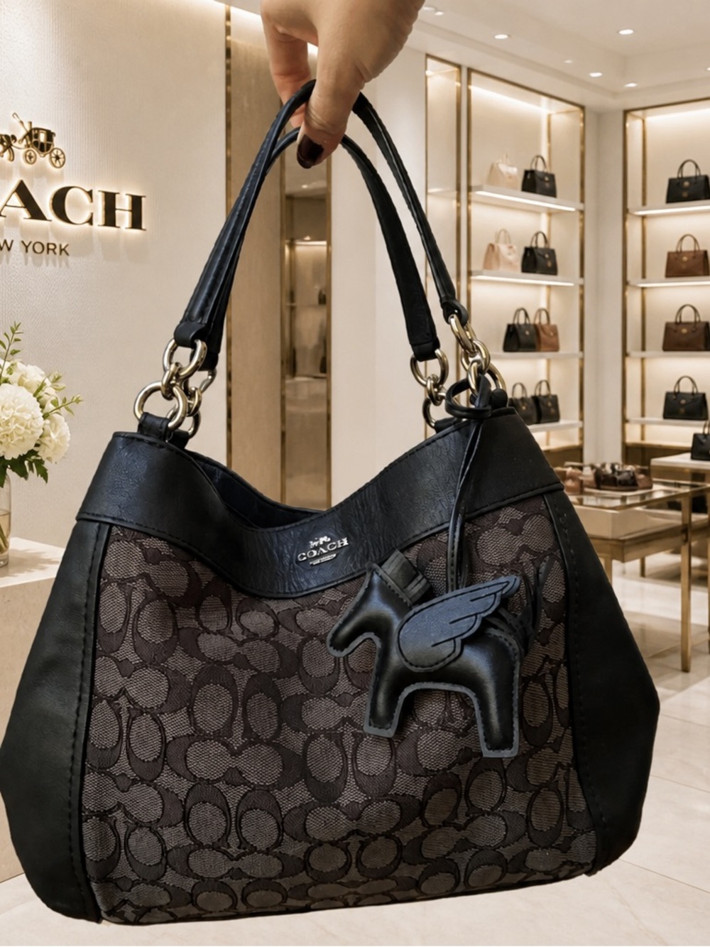 Coach Black Signature Canvas and Leather Hobo Shoulder Bag - Picture 5 of 15